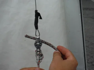 Jib halyard threaded through the small block